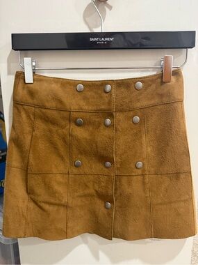 Saint Laurent Tan Suede Double-Button Mini Skirt